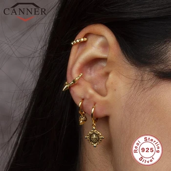 

CANNER 100% 925 Sterling Silver Hoops Earrings for Women Small Round Girl's Huggies Zircon Earrings Stud Thin Hoops Gift