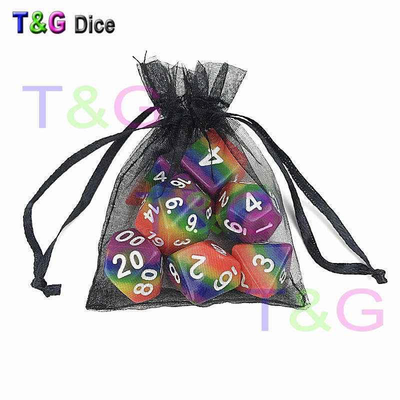 T& G цветная 7 шт./компл. радужные игральные кости, кубик d4 d6 d8 d10 d10 d12 d20 ролевые игры в кости с небольшую сумку для Dnd, ролевые игры, в качестве подарка