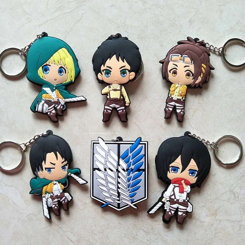 Japan Attack On Titan Keychain Cute Anime Soft Freedom Wing Mikasa Car Key Chain Children Bag Pendant Accessories Gifts | Украшения и