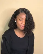 Rizado de la onda de agua Bob peluca del pelo humano del frente del cordón pelucas con minimechones pelo brasileño BOB corto peluca para las mujeres negras