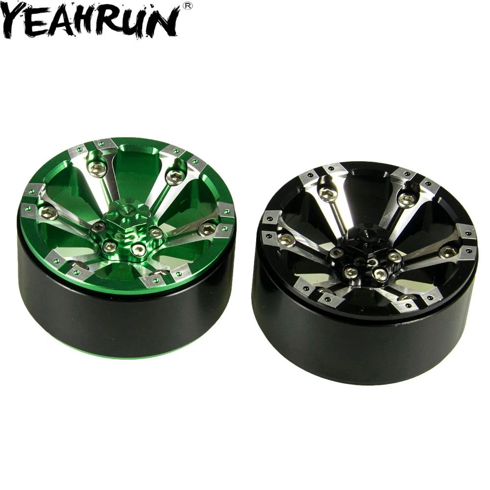 

YEAHRUN 4PCS 1.9 inch Black Green Aluminum Beadlock Wheel Rims Set for Axial SCX10 D90 1/10 RC Crawler #47