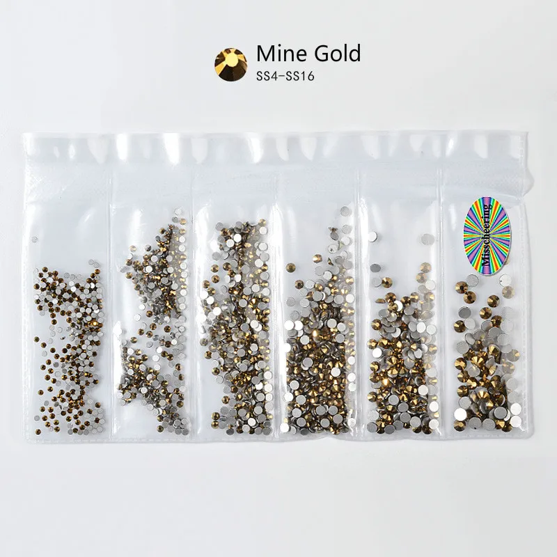 NO.12 Mine Gold Разноцветные стеклянные стразы для ногтей, украшения для ногтей, кристаллы, амулеты, перегородки, смешанные размеры, стразы, набор, 20 цветов - Цвет: NO.12 Mine Gold