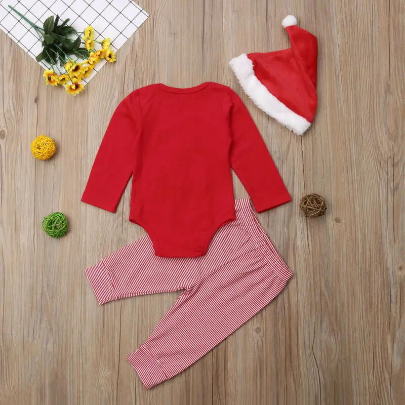 ; 3 предмета в комплекте с принтом «Мой первый Рождественский Санта»; топы для маленьких мальчиков и девочек; комбинезон; полосатые леггинсы; штаны