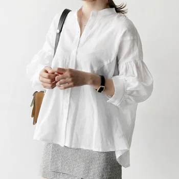 

Simple Casual Stand Collar Single-breasted Shirt White Office Lady Fashion Trend Women's White Blouse