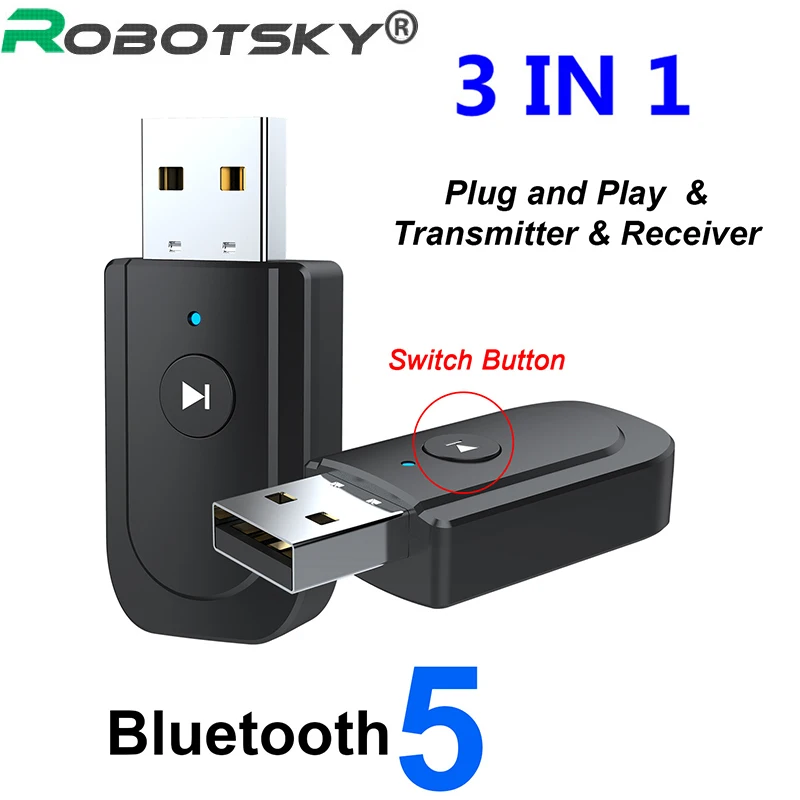 Adaptador inalámbrico USB Bluetooth 5,0, receptor y transmisor de Audio 3 en 1, 3,5mm, Dongle USB AUX para PC, ordenador, TV, hogar y estéreo