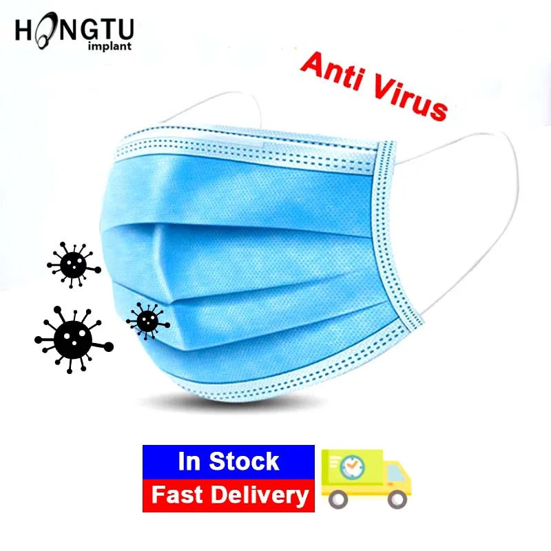 

50PC Disposable Covid 19 Coronavirus Mask 3 Layer Filter Anti Virus Dust Safe Germ Protective Mouth Face Masks Non-Woven Unisex