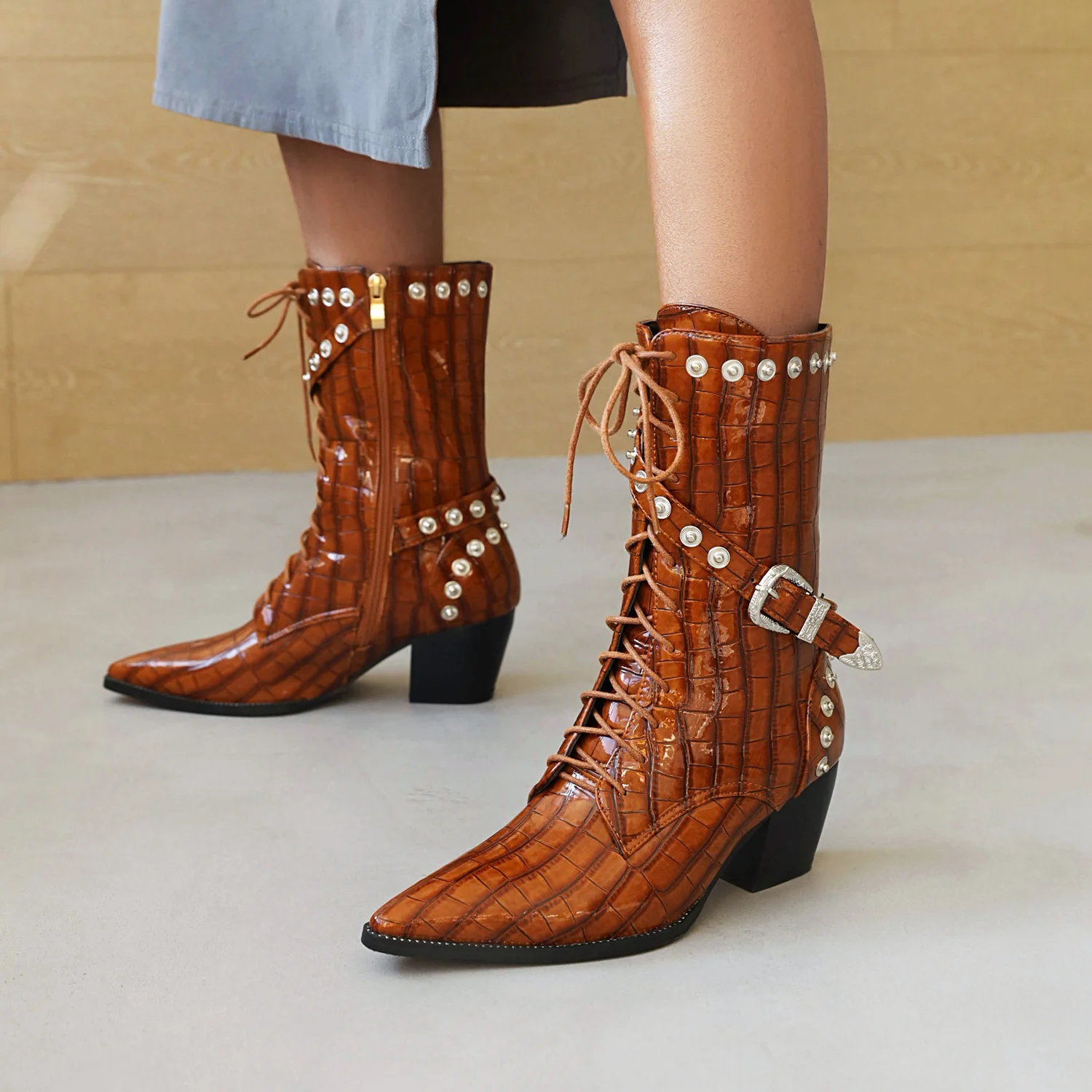 wedge heel biker boots