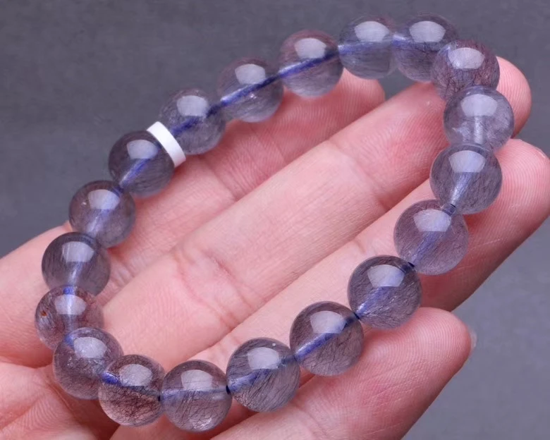 

9.9mm Natural Blue Rutilated Quartz Crystal Woman Red Super 7 Round Beads Bracelet Stretch Gemstone AAAAA Certificate