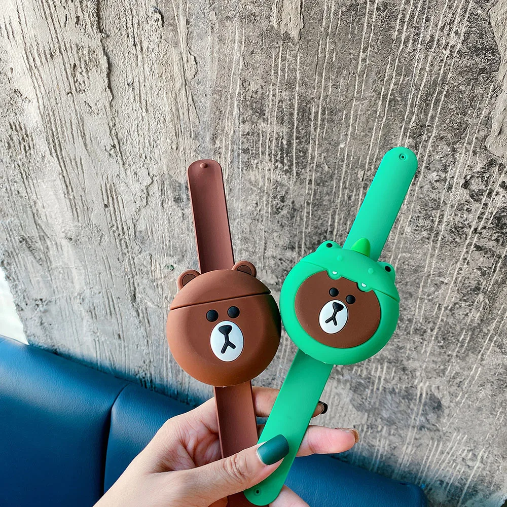 Чехол для Airpods, милый мультяшный чехол с медведем для Air pods 2, чехол с браслетом, силиконовый чехол для AirPods
