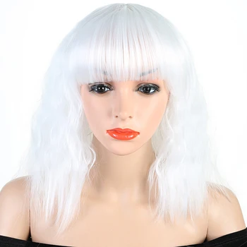 

MANWEIShort Hair Wigs With Bangs For Black Women Loose Body Wave Brazilian Wig Natural Color Dark Wig Hair