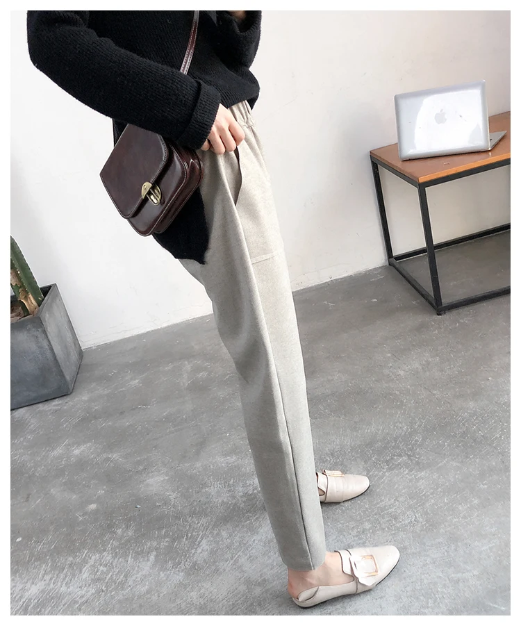 2019 осень-зима шерстяные Штаны женская уличная черная юбка с высокой талией брюки для женщин Harajuku плюс размер штаны-шаровары pantalon femme