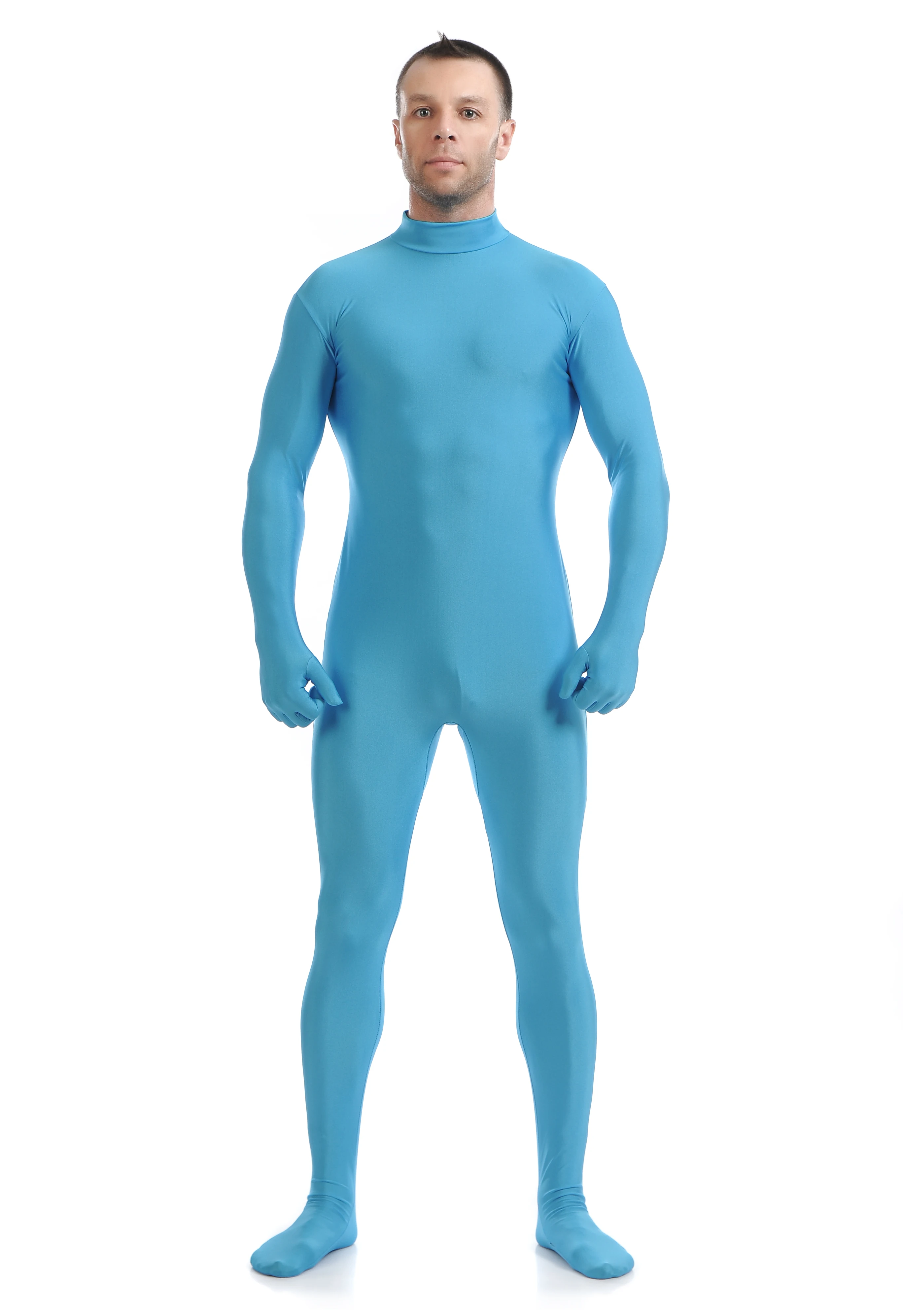 (cm19) Sky Blue Spandex Zentai Full Body Skin Tight Jumpsuit Zentai Suit Bodysuit Costume For