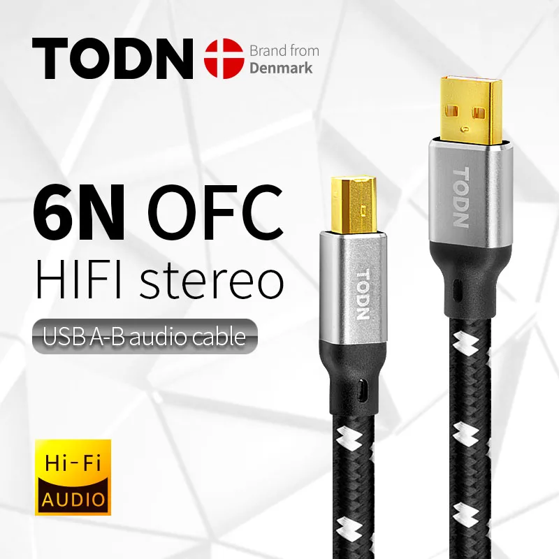 Hi-Fi USB-кабель TODN высокое качество 6N OFC серебристый тип A B аудио цифровой кабель для