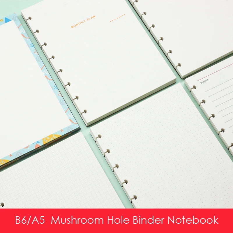 Sharkbang B6 A5 Mushroom Hole Binder Notebook Refills 8&7 Ring T Type Holes Planner Line/Gird/Dot/Blank Types Office Supplies sharkbang b6 a5 mushroom hole binder notebook refills 8