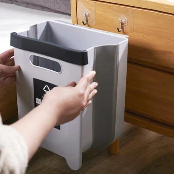 

Foldable Kitchen Garbage Can Wall Hanging Large Size Trash Box Household Cabinet Door Back Compartmental Trash Bin Plastic X0131