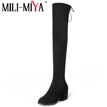 

MILIMIYA flock over-the-knee women boots autumn/early winter stretch comfortable round toe solid plus size 34-45 handmade