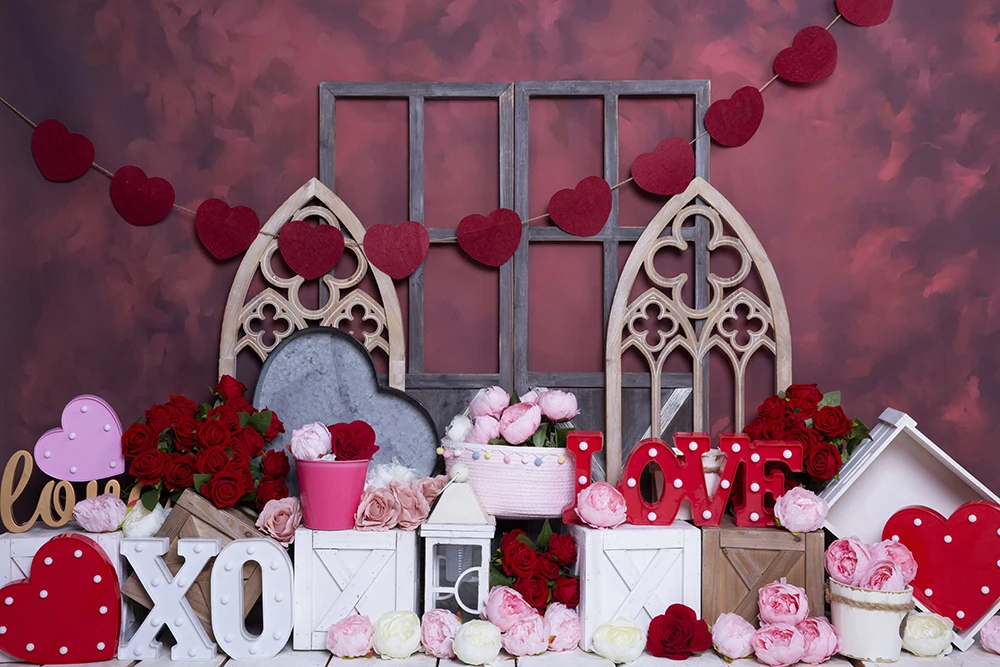 

February 14 Valentine's Day Photography Backdrops Baby Kids Birthday Cake Smash Decor Love Roses Studio Photo Background Props