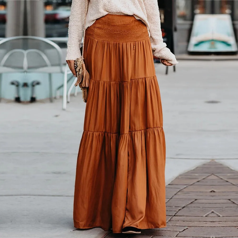 

Shi ying Large Size Skirt WHSI New Style Women's Spring Retro Literature And Art Long Solid Color WOMEN'S Dress 65228