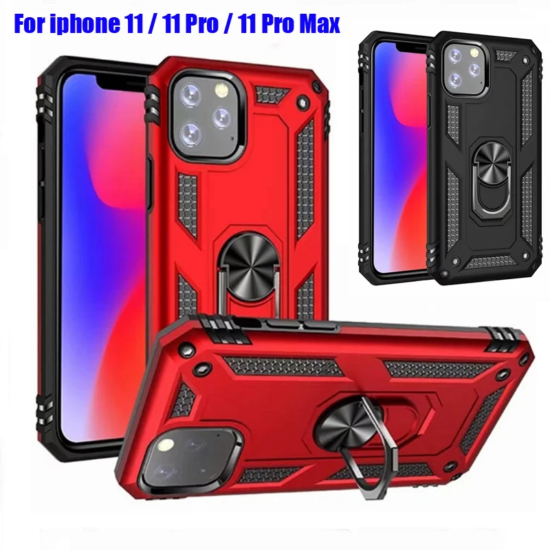 

For iphone 11 Pro Shockproof Phone Case For iphone 11 Pro Max Luxury Armor Magentic Ring Silicone Back Cover iphone11 Coque
