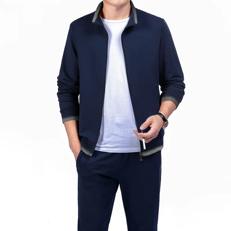 Spring Autumn Men's Sweatshirt Set Two-piece Set Loose Sportwear Suit Casual Wear Tracksuit Men Dad Suit Chandal Hombre - Цвет: Navy Blue sets