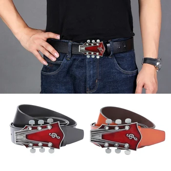 

Mens Vintage Style Music Guitar Head Leather Belt Gift for Musician 3.8cm/1.5 inch wide leather belt for Business men