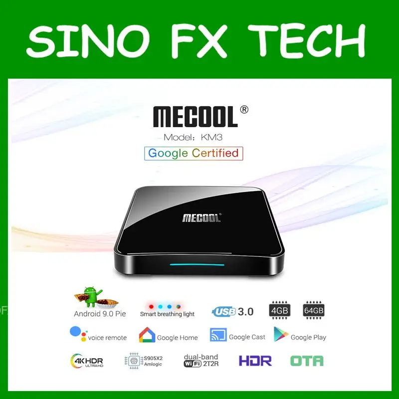 MECOOL KM3 ТВ Android tv Google Сертифицированный Android 9,0 tv Box 4 ГБ 128 Гб двойной Wifi BT4.0