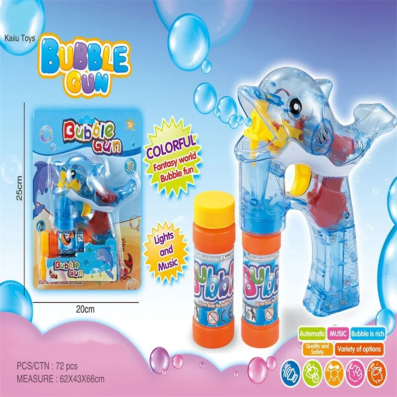 

Fully Automatic Transparent Dolphin Bubble Gun 2 Bottles of Water Music Lights Blowing Bubbles Batch Children Stall Hot Selling