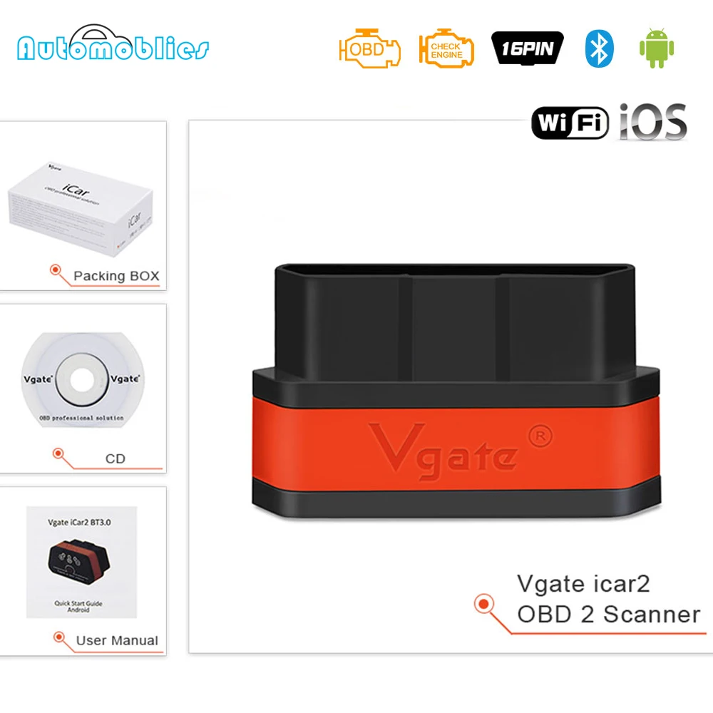 Vgate iCar 2 ELM327 V2.1 obd2 Bluetooth сканер elm 327 obd 2 wifi для IOS/PC/Android iCar 2 автоматический диагностический сканер считыватель кодов