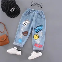 Джинсы для малышей штаны для новорожденных мальчиков штаны-шаровары для девочек джинсовые штаны для малышей с рисунком кролика, Детская эластичная однотонная одежда для детей