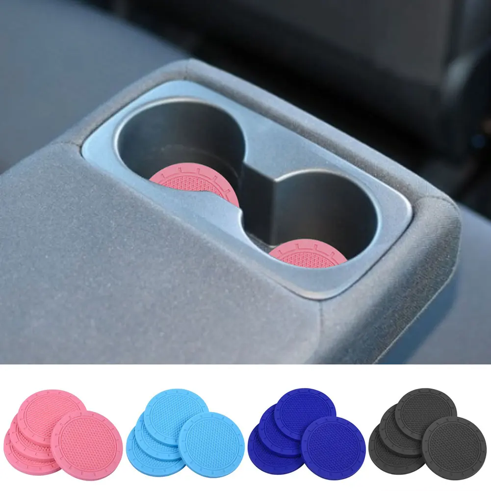 2Pieces Car Cup Mat Waterproof Vehicle Coaster Rubber Water Cup Bottle Holder Non-slip Pad for Auto Car Interior Accessories cup holder coasters car coaster pads