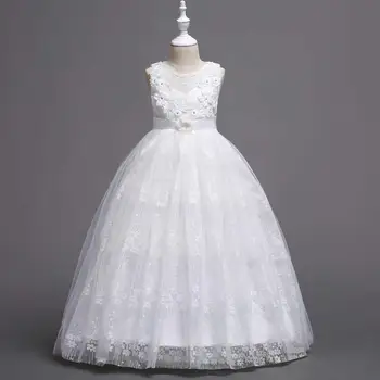 

New Girl Princess dress lace embroidery children's Clothings flower long wedding dress Modern Dance Disfraces 831QXR23