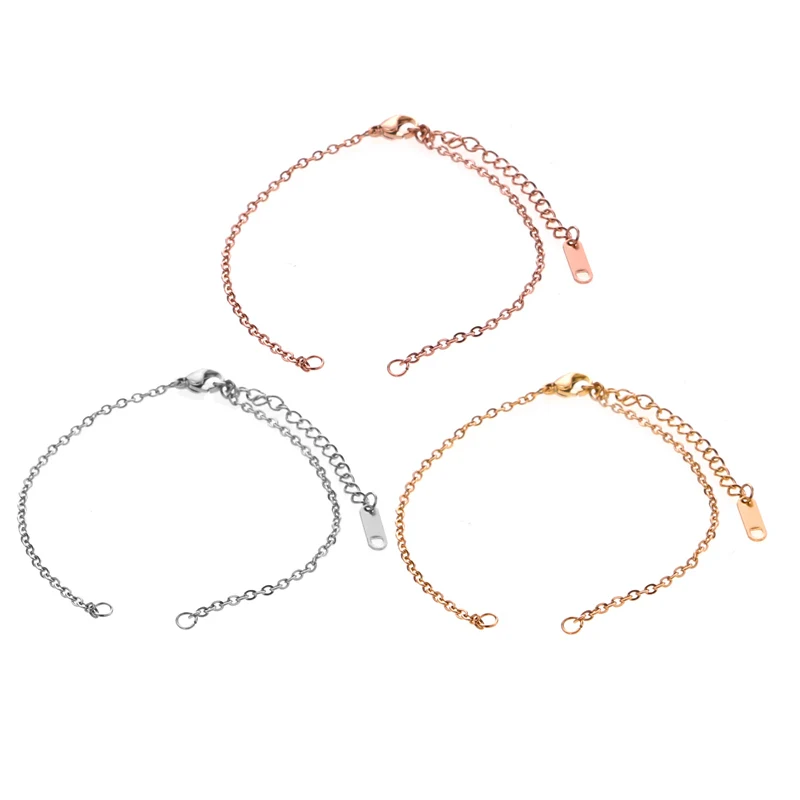

New Stainless Steel Bracelets Findings Rose Gold Silver Color Adjustable 18cm Long For DIY Fashion Bracelet Jewelry, 1 Piece