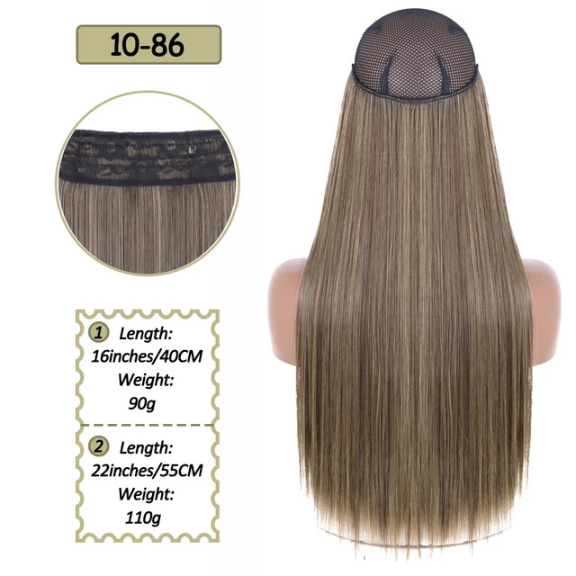 Synthetic No Clip Halo Hidden Hair Extension Ombre Artificial Natural Fake False Long Short Straight Hairpiece Blonde For Women 10-86