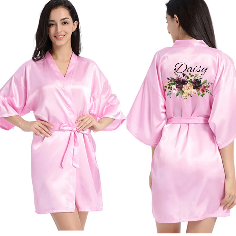 Wedding Bride Team Robes Personalized Flower Print Custom Name Bridal