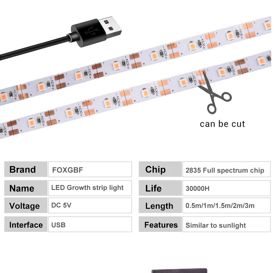 FOXGBF LED Full-spectrum light belt to promote plant growth, sunlight effect, indoor planting succulent and leafy plate planting (6)