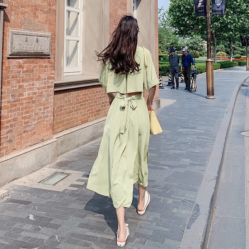 

Avocado Green Dress 2020 New Style Summer Fairy Dress French Hipster Matcha Green Waist Hugging Slimming