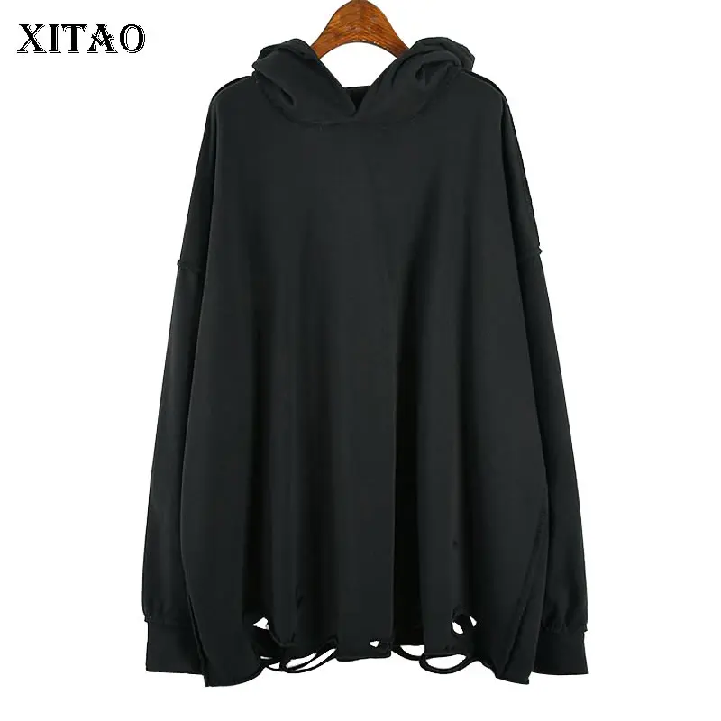 XITAO Hole Hem женские толстовки модные новые 2019 осенние с капюшоном Воротник