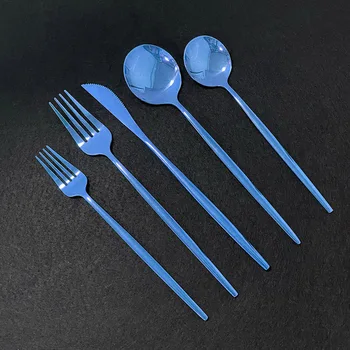 

20Pcs Shiny Blue Dinnerware Set 18/10 Stainless Steel Cutlery Set Golden Knife Fork Spoon Tableware Wedding Silverware set