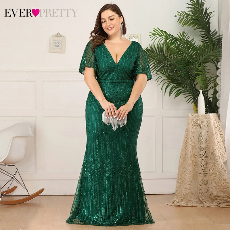 Вечерние платья с блестками Ever Pretty размера плюс глубоким v-образным вырезом