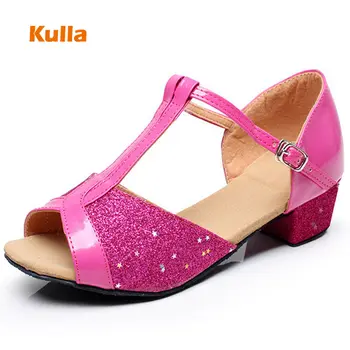 

Girls Children Dance Shoes Gold Silver Kids Latin Salsa Shoes for Dancing Child Ballroom Dance Shoes Low Heels 3.5cm Soft Sole