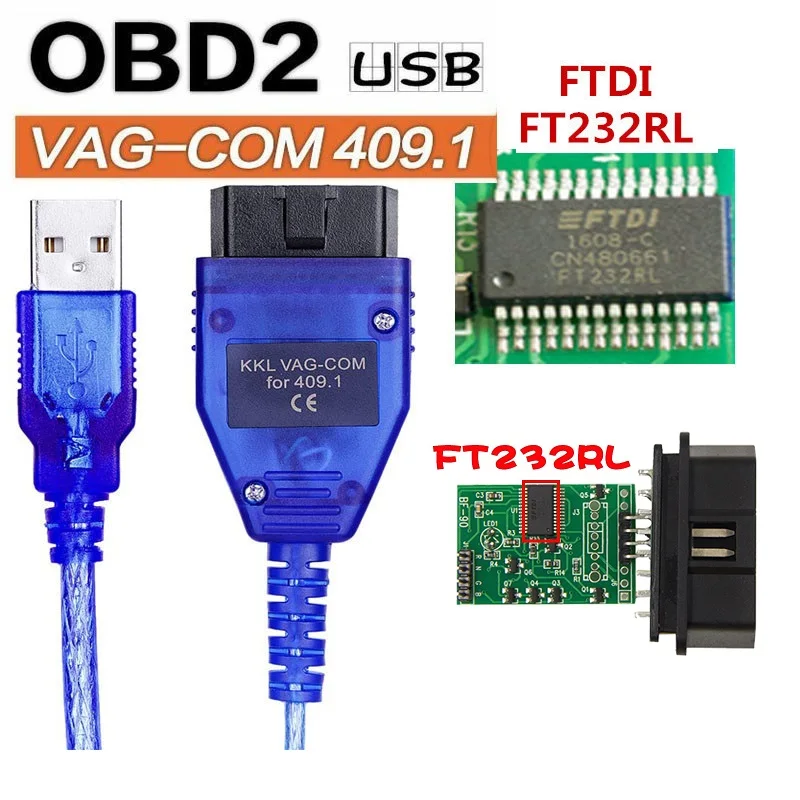 Koop OBD2 FT232RL Vag Com Interface Kabel KKL VAGCOM 409.1 Car Auto USB obd 2 OBD Diagnose Scanner Vag Usb kabel Interface Tool