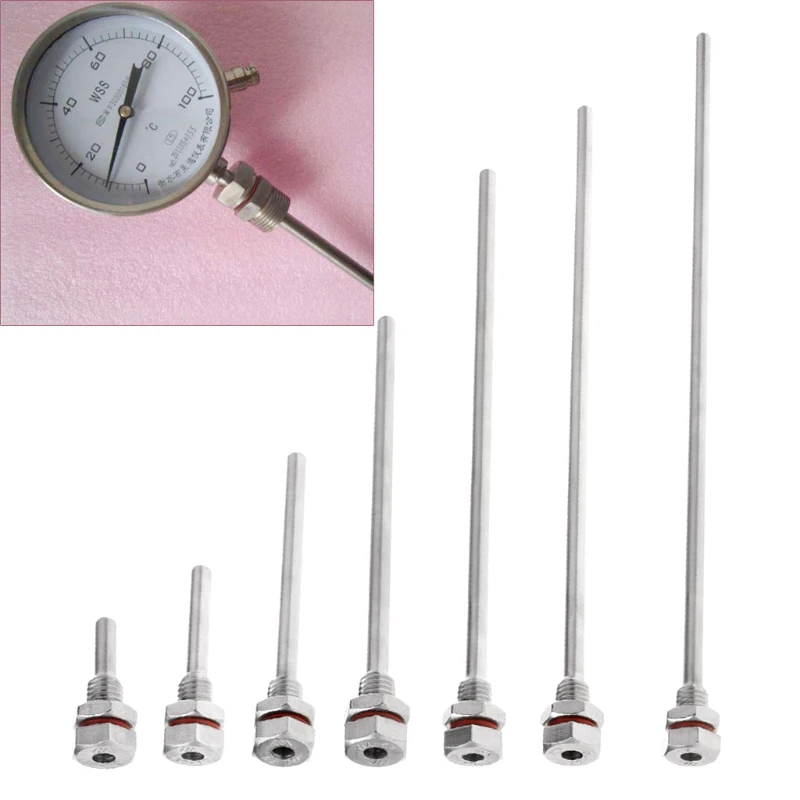 250℃ 2Mpa L35-300mm Thermowell Immersion Sleeve Pocket Stainless Steel 304 M10X1.5 Thread OD6mm For Temperature Sensor For temperature sensor