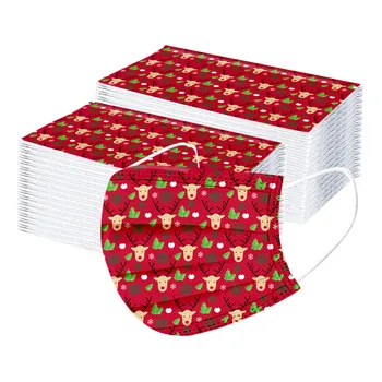 

Christmas Printed Mask For Girls 100PC Disposable Face Mask 3 Ply Earhook Protection Mask Merry Christmas New Year Mondkapjes