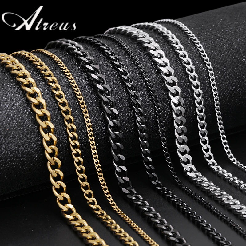 

Width 3/5/7mm Stainless Steel Curb Cuban Link Chains Punk Gold Plated Metal Chain Necklace Chokers Jewelry For Men Women