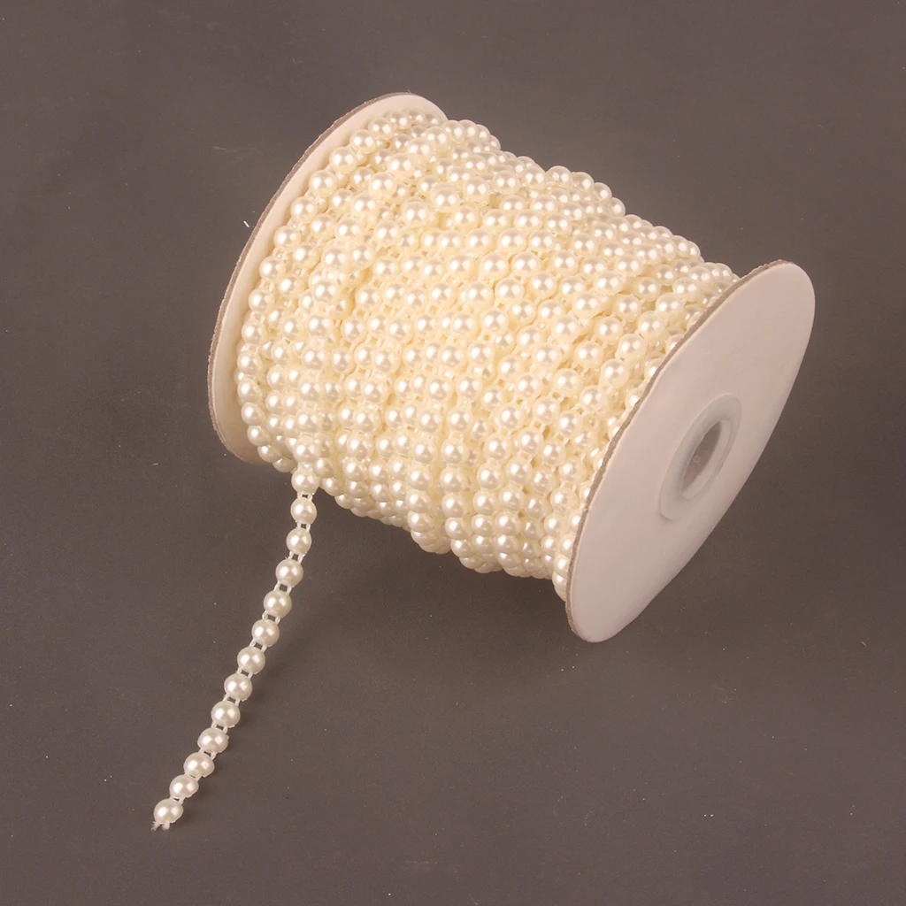 25M Roll Fishing Line Pearls String Beads Chain Garland Wedding Decoration Centerpieces ( Color : Beige )