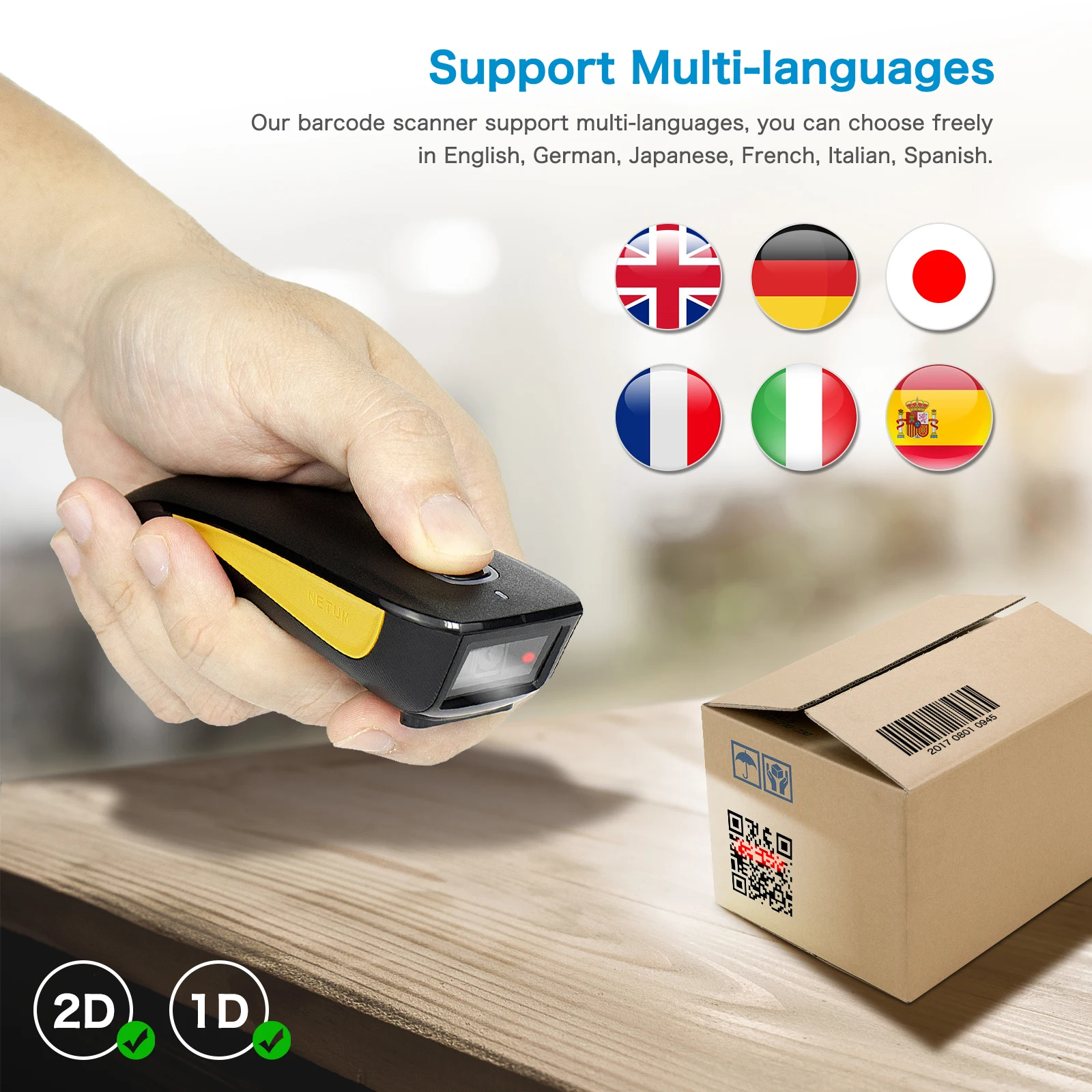 Hot Sale Pocket QR Bar code Reader PDF417 Portable Wireless Bluetooth 1D 2D Barcode Scanner Support IOS Android Mobile Payment