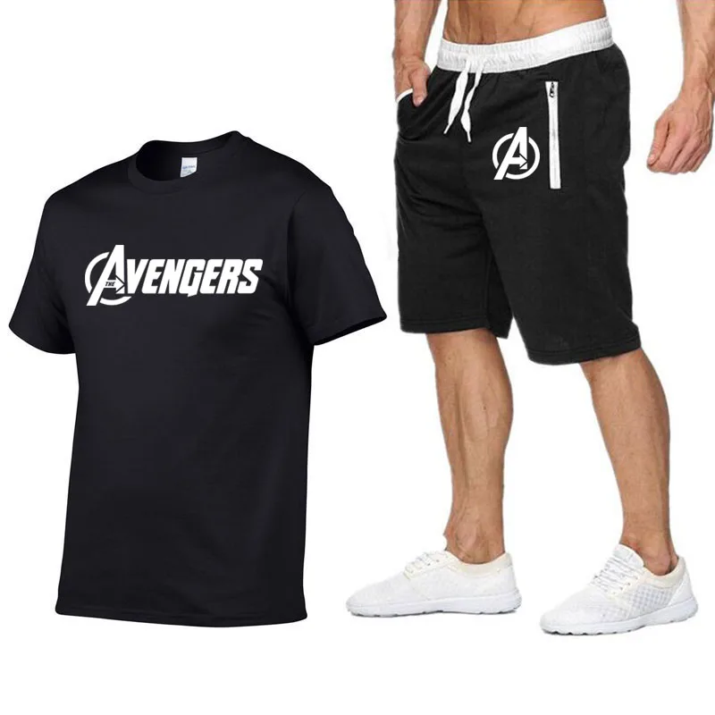 Flash Sale 20new mens sports t-shirt + shorts 2 piece set marvel hero mens t shirt shorts men casual tshirt harajuku hip hop funny short