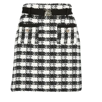 

Women Skirt 2020 Spring and Summer Checked Belt Bag Hip Slim Skirt
