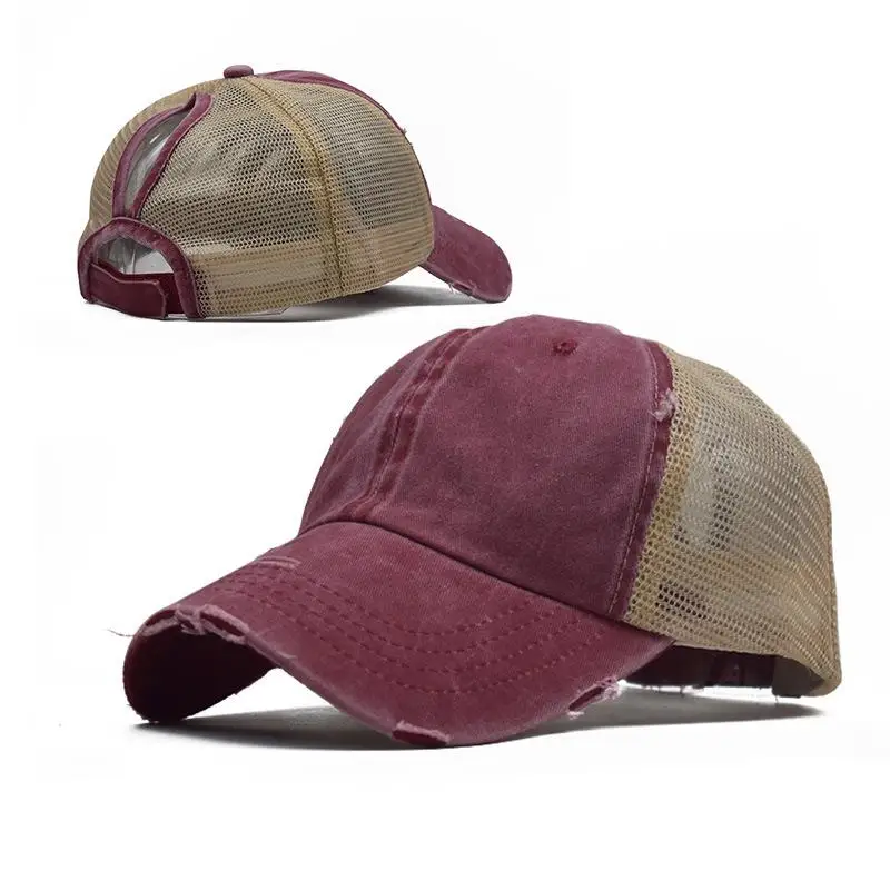 7 High Ponytail Adjustable Baseball Cap Mesh Trucker Baseball Hat Washed Baseball Cap Ponytail Hats For Men Women Multicolor - Цвет: 7