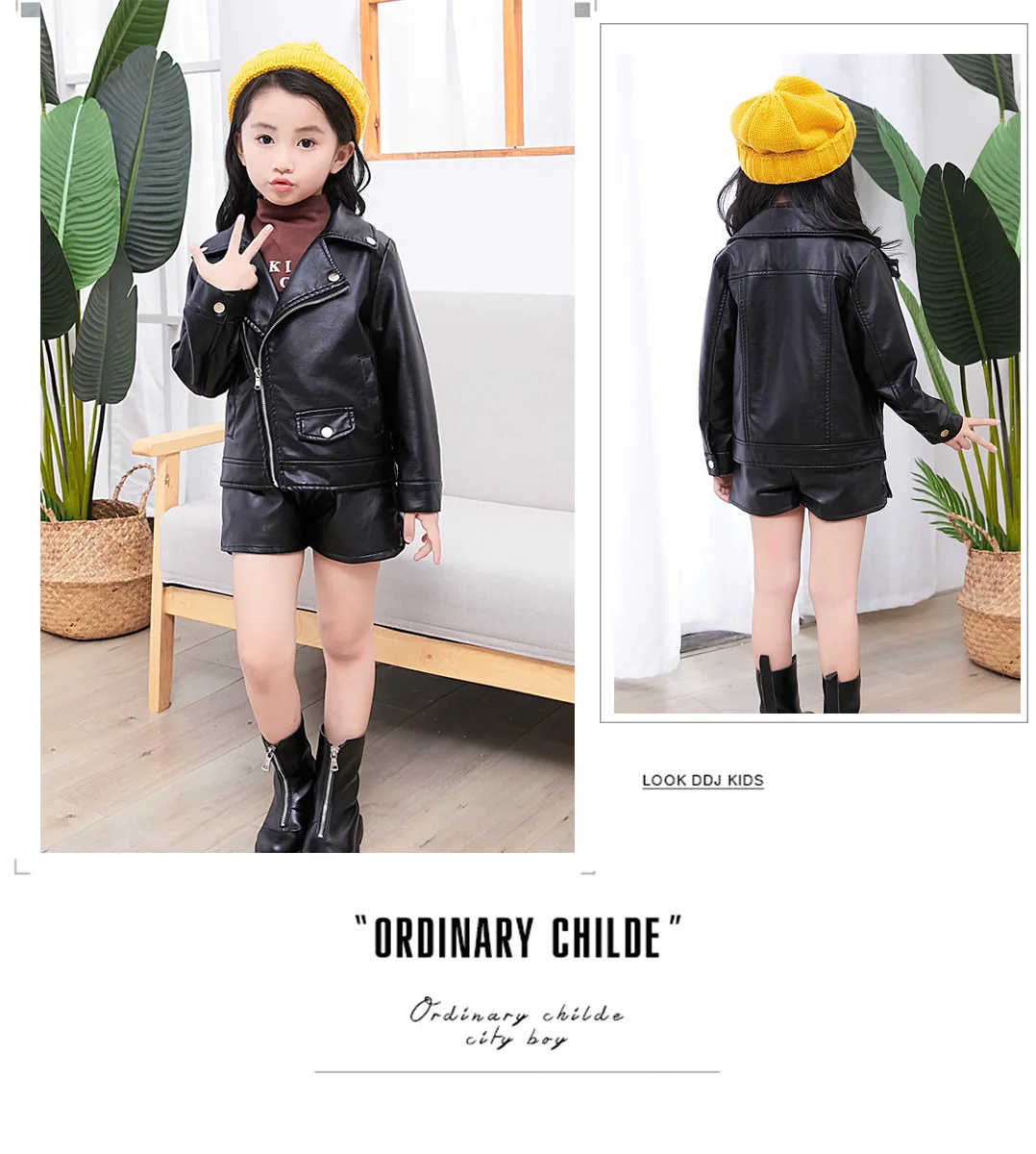 Fashion Locomotive Pu Leather Children's Jacket Boy Girls Street wear Diagonal Zipper Black leather Outwear Autumn Winter Coat